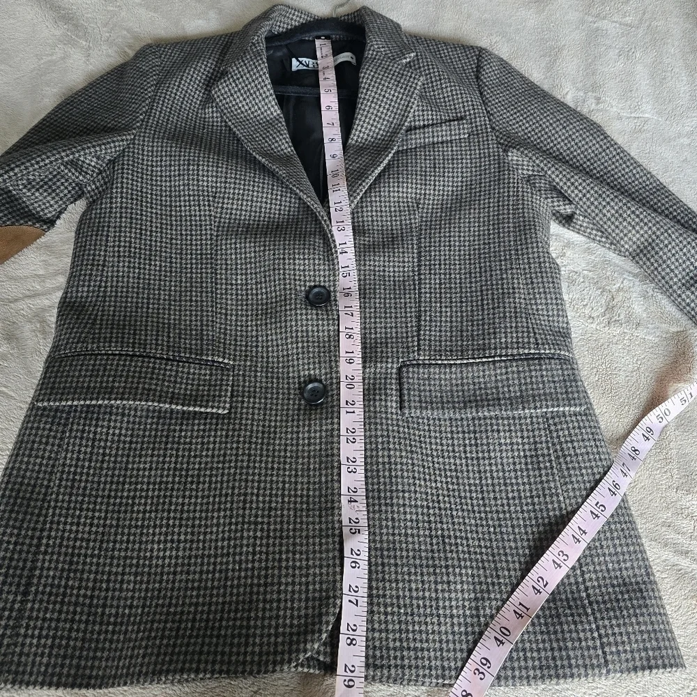Zara Wool Blend Blazer Sz M Brown Houndstooth Plaid Tailored Career Old Money - Picture 11 of 16